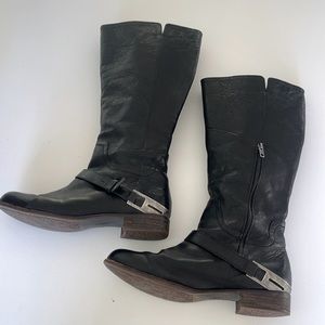 UGG Women's Channing II Boots Leather Sheepskin Sock Liner Black Size 10